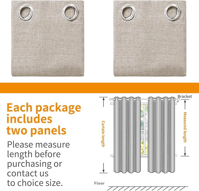 YoungsTex Oatmeal Linen Blackout Curtains 84 Inch Length, Bedroom Room - Image 8