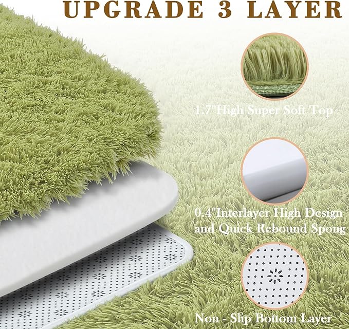 4x6 Area Rugs for Bedroom, Grass Green Soft Fluffy Shag Bedside Rugs | Non-Slip - Image 3