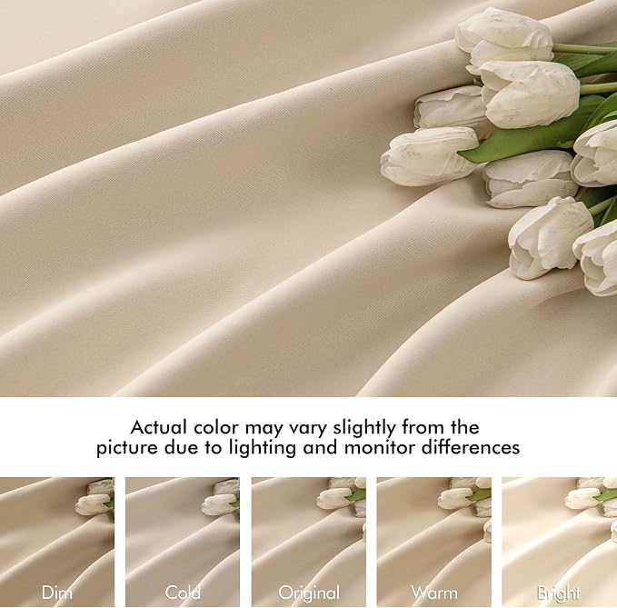 MIULEE Cream Beige Back Tab Blackout Curtains 66x96 Inch Length 2 Panel Set | - Image 8