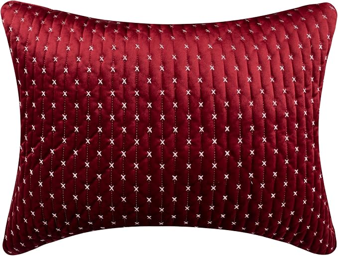 Levtex Home - Cross Stitch Velvet Red Quilt Set - Full/Queen Quilt + Two - Image 6