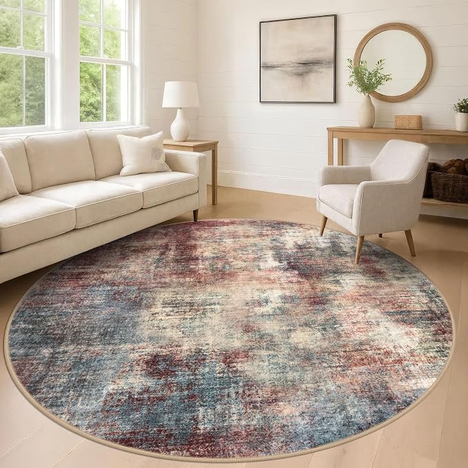Abstract Round Area Rug 8 Ft Washable Circle Rugs Large Round Rug Non Slip Thin by iOhouze