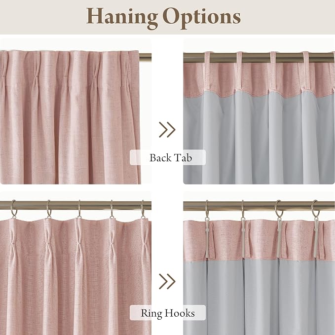 RYB HOME Pink Blackout Pinch Pleated Linen Curtains, 100% Blackout Thermal - Image 6