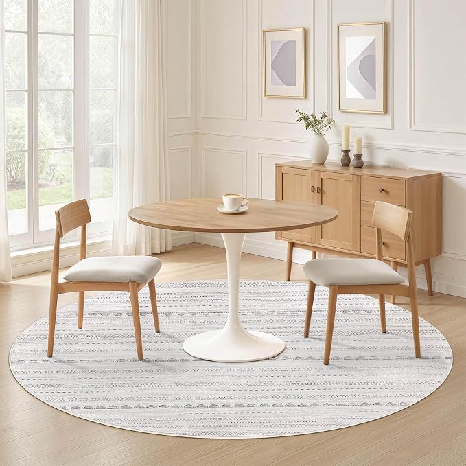Nakagishi Round Rug Boho Area Rugs: 4x4 Washable Large Circle Neutral Soft - Image 4