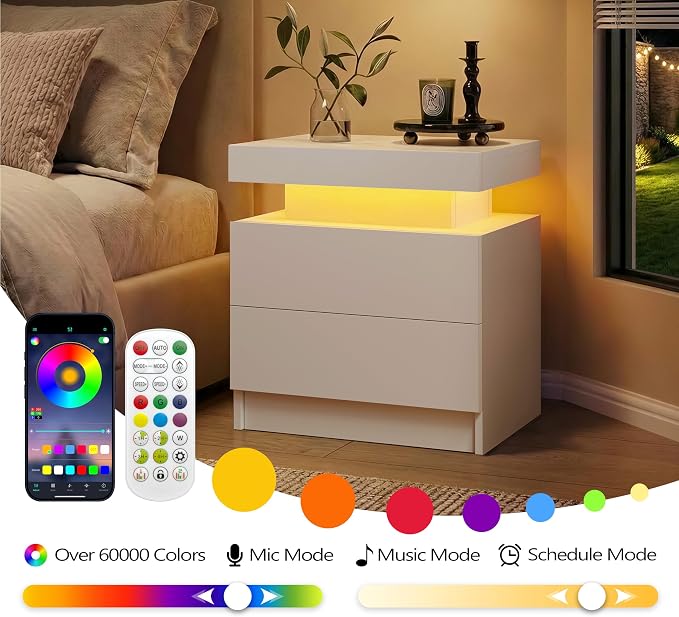 White Modern LED Nightstand Set of 2 - Image 7