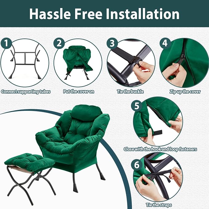 Youtanic Lazy Chair with Folding Ottoman, Accent Chair Velvet Upholstered with - Image 7