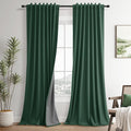 Green Linen 100% Blackout Curtains 120 Inches Long 2 Panels Set Modern Room by Guken