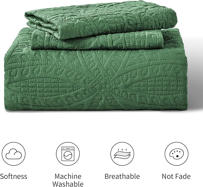 Love's cabin King Size Quilt Set Dark Green Bedspreads - Image 7