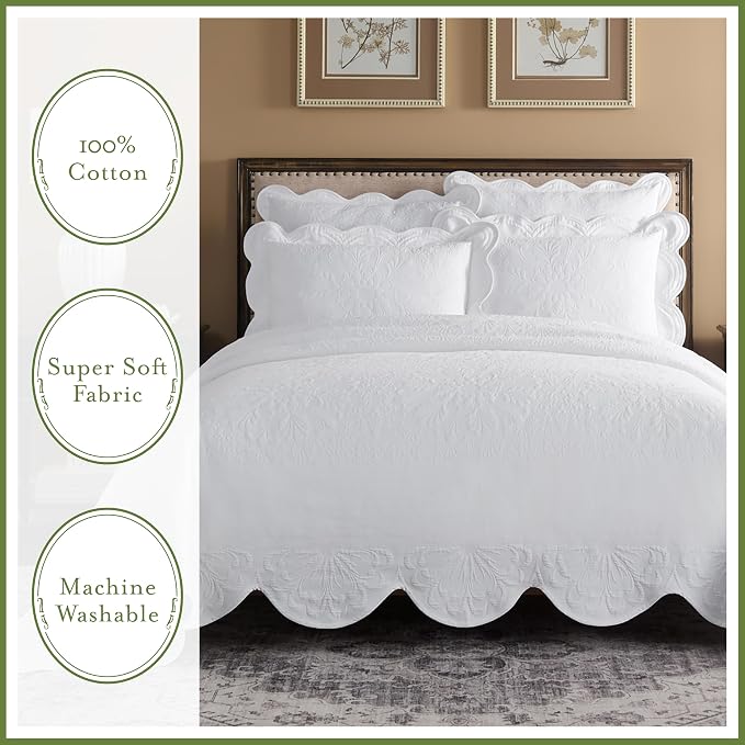 Charleston Estate Modern Farmhouse Floral Matelasse Bedspread - Image 6