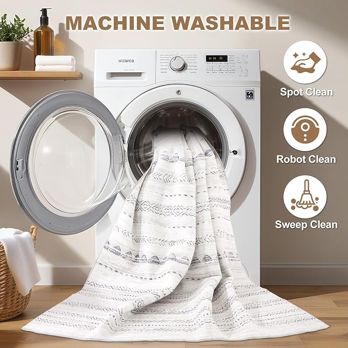 Nakagishi Boho 6x8 Area Rug Living Room Rugs Machine Washable Gray | Soft - Image 2