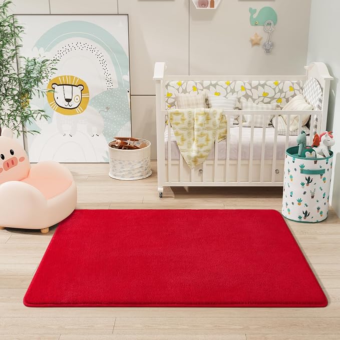 Modern Washable Runner Rugs, 2x4 Feet Red Bedroom Runner Rug | Small Area Rugs - Image 7