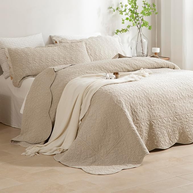 CozyTide Oversized King Bedspread 128"x120", Stone-Washed Cotton Wheat Leaves by CozyTideComforterSet