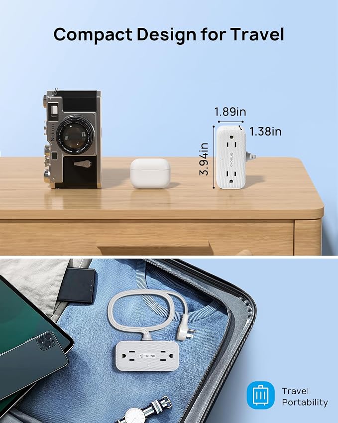 TROND 360° Rotating Flat Plug Power Strip 8ft, 4 Widely AC Outlets, Wall Mount - Image 6