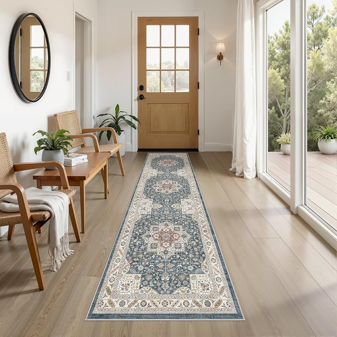 cotiled 2x8 Hallway Runner Rug for Entryway, Non-Slip Vintage, Vintage Blue | by COTILED