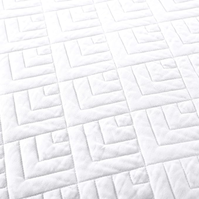 EXQ Home King Size Quilt Set Squares Pattern Bedding Set Lightweight White | - Image 6