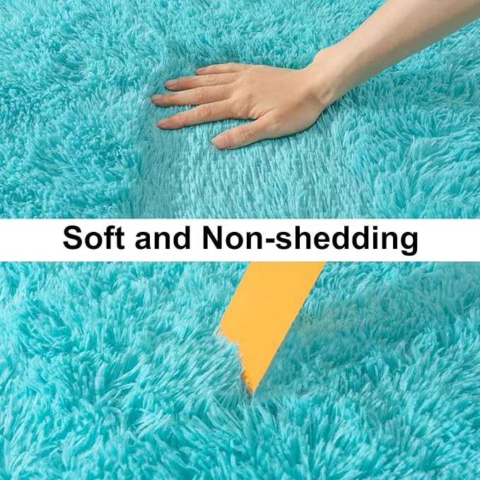 Soft Runner Rugs for Bedroom Hallways, 2x4 Teal Blue Fluffy Shag Throw Area Rug - Image 6