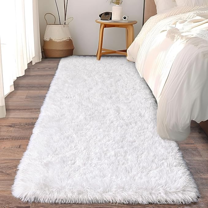 Soft Runner Rugs for Bedroom Hallways, 2x6 White Fluffy Shag Throw Area Rug Non - Image 2