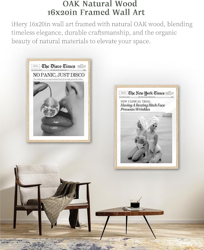 iHery 16x20in No Panic Just Disco Framed Newspaper Wall Art | Natural OAK Wood - Image 3