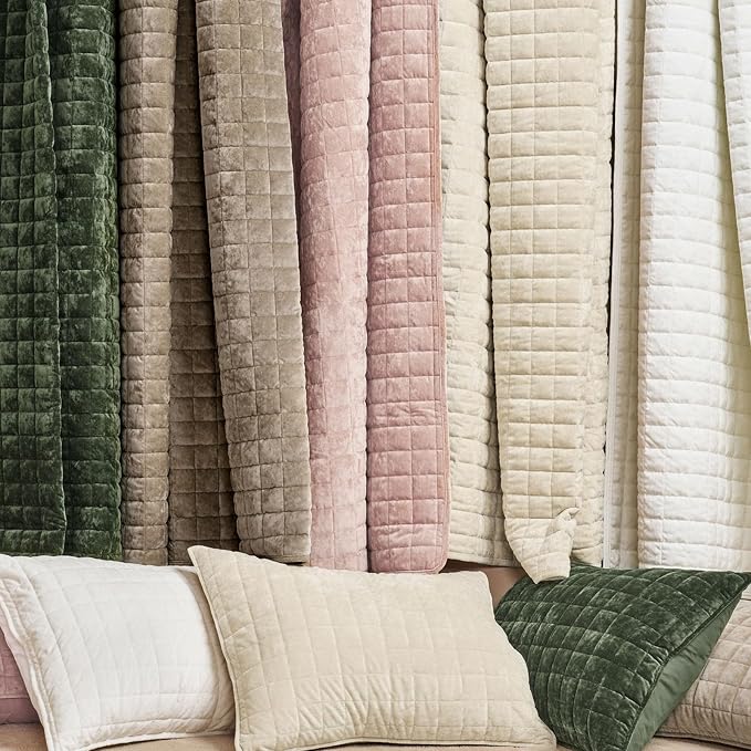 RECYCO Channel Box Stitch Velvet Quilt Set, Twin/Twin XL Size, Natural Tan | - Image 5