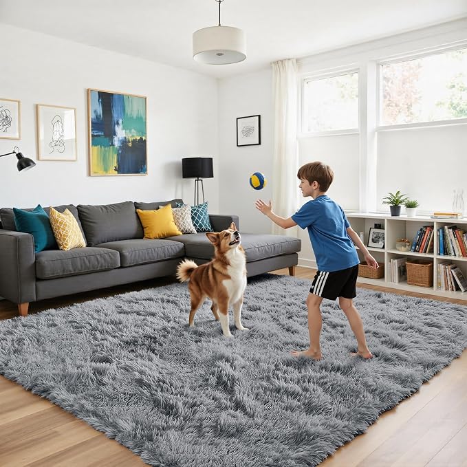 4x6 Light Grey Rug for Bedroom, Fluffy Area Rug Small Rug Bedroom Carpet | - Image 3