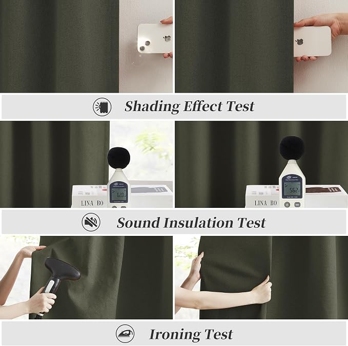 Dark Olive Green Blackout Curtains 84 Inches Long 2 Panels Set- Faux Linen - Image 6