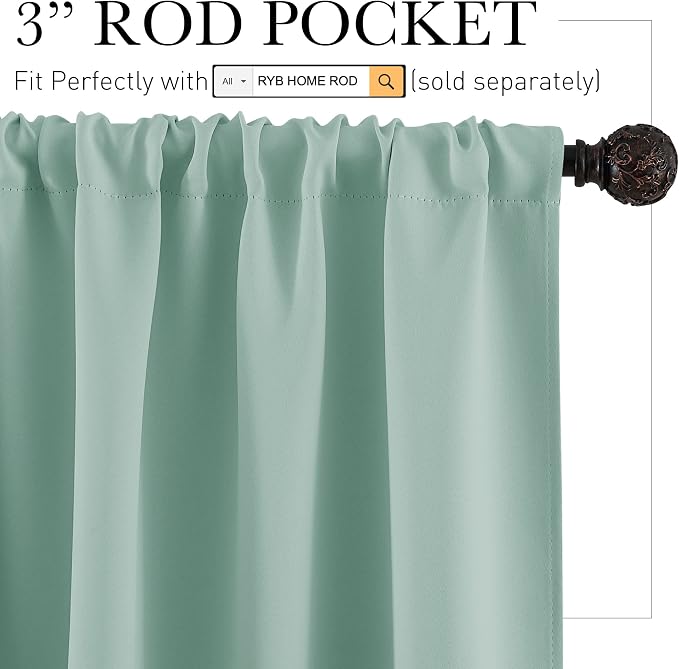 RYB HOME Blackout French Door Window Curtain Coverings, Rod Pocket | Thermal - Image 2
