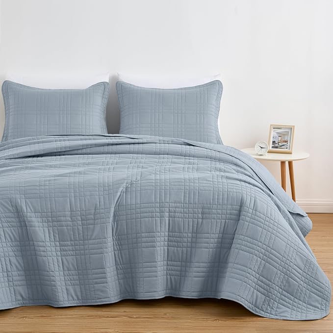 Chezmoi Collection Kingston Queen Size Bedspread Set, 3-Piece Cool Gray - Image 2