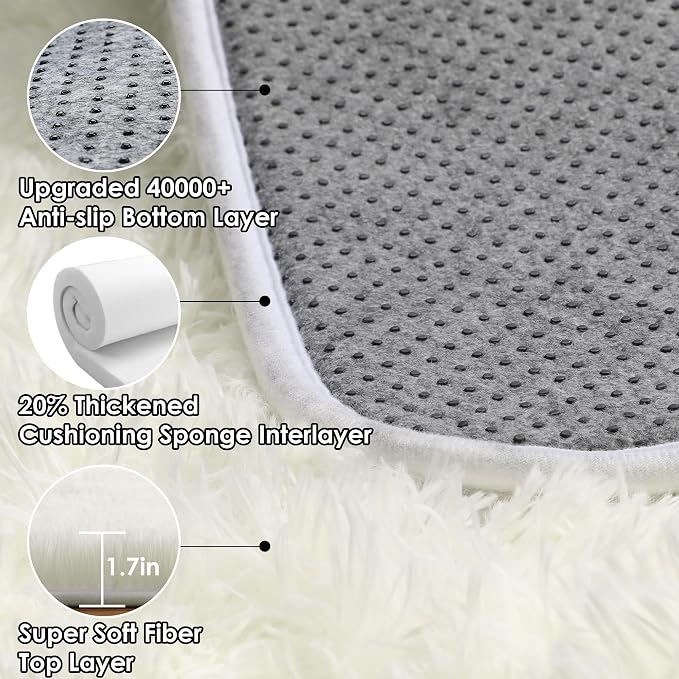 Cream White Area Rugs 9x12 Living Room, Ivory Large Fluffy Shag Bedroom Rug - Image 3
