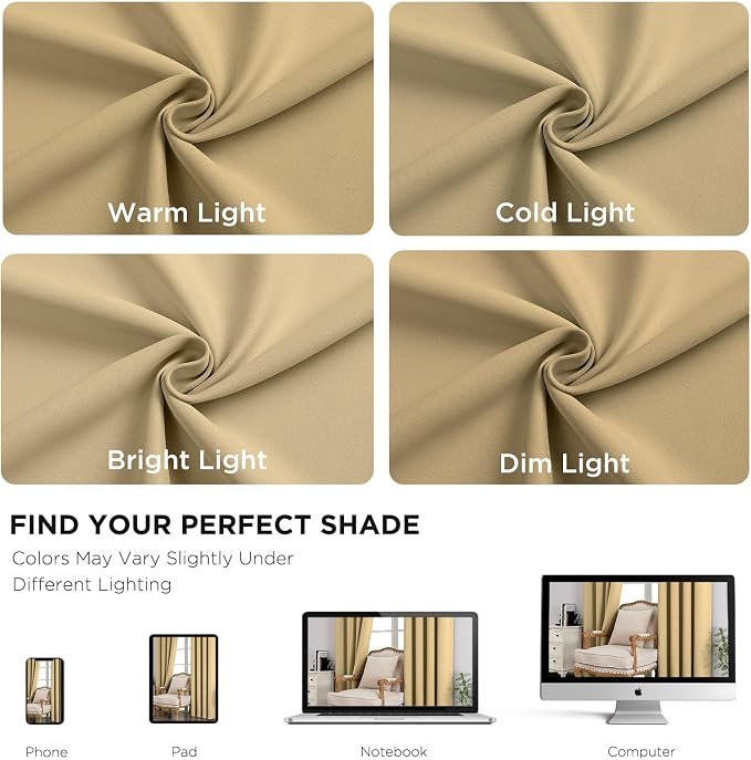 CUCRAF Beige Blackout Curtains 45 Inches Long, Thermal Insulated Noise Reducing - Image 6