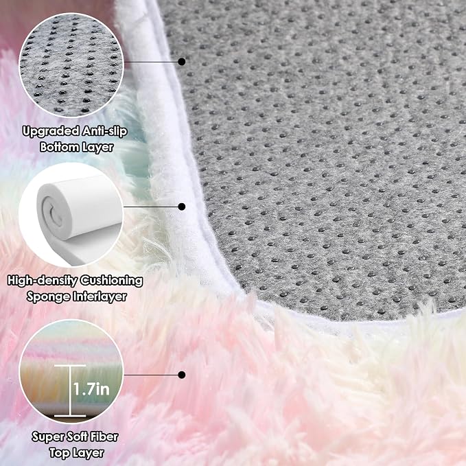 Colorful Rainbow Runner Rugs for Bedroom Living Room, Fluffy 2x6 Bedside - Image 4
