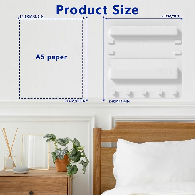 Plastic Bedside Shelf Adhesive Wall Mount Organizer, Cable Clips, Key Remote - Image 2