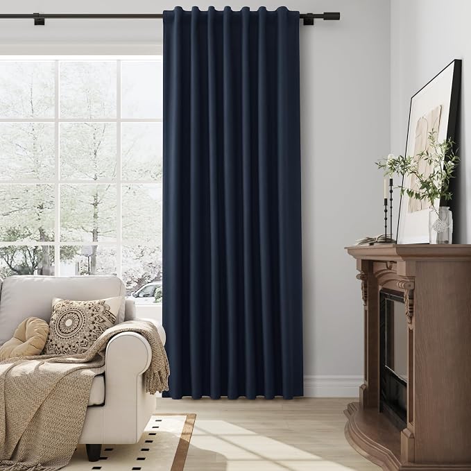 Navy Blue 100% Blackout Linen Curtains - Image 4