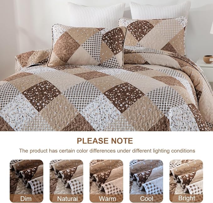 Dinjoy Boho Quilt Set King Size, Patchwork Floral Bedspreads, Reversible Summer - Image 4
