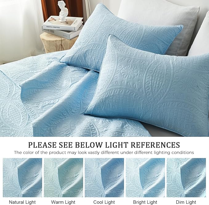 akkialla 118"x106" Sky Blue California King Quilt Set, Oversized Floor-Length - Image 5