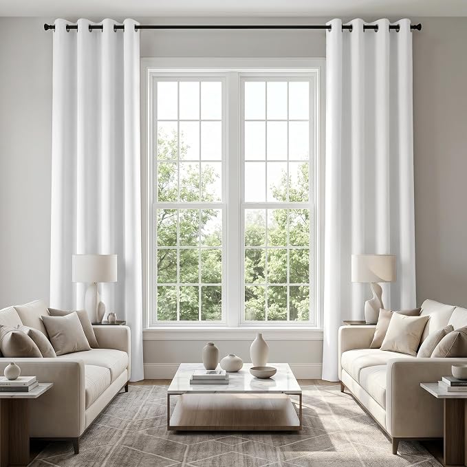 White Curtains 108 Inches Long for Living Room 2 Panels Set 60 Percent Blackout by KOUFALL