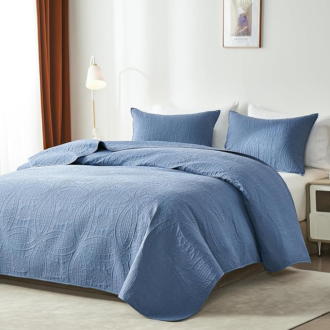 akkialla 118"x106" Bluish Grey California King Quilt Set, Oversized - Image 2