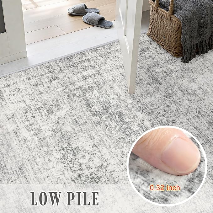 Area Rug Living Room: 3x5 Modern Washable Soft Carpet Black Grey | - Image 7