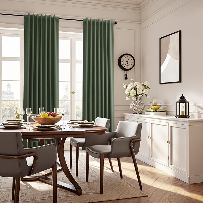 Forest Green 100% Blackout Linen Textured Curtains 84 Inches Long - Image 4