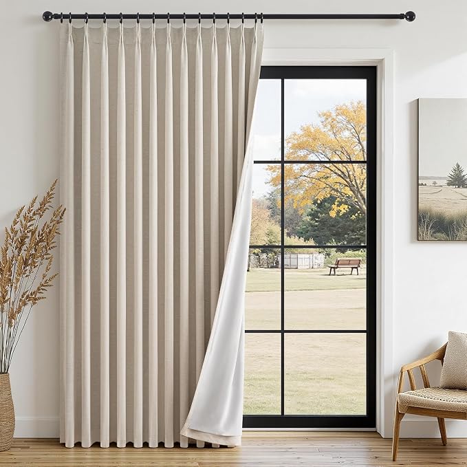 Topfinel 105 Inch Beige Blackout Curtains1 Panel, Autumn Double Layer Linen by Topfinel
