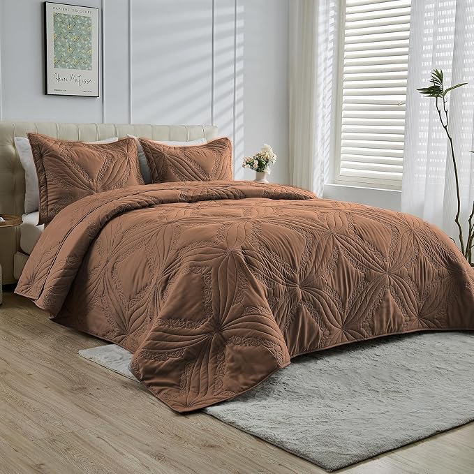 Kingnex Oversized King Bedspreads 128x120 Ultrasonic Quilted Coffee | Extra by Kingnex