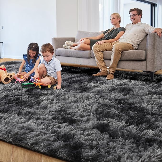 Area Rugs 9x12 Living Room, Large Dark Grey Shag Rugs - Image 7