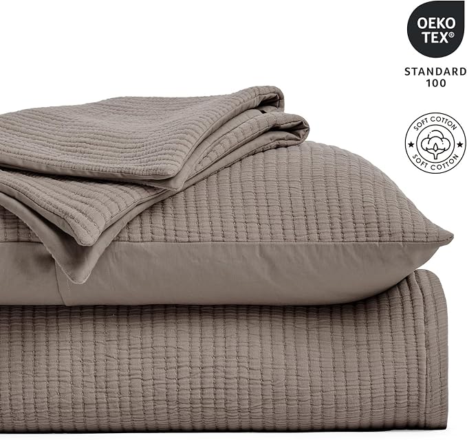 EVERGRACEHOME Cotton Gauze Matelassé Coverlet, King Size, Mocha Brown | Ultra - Image 4