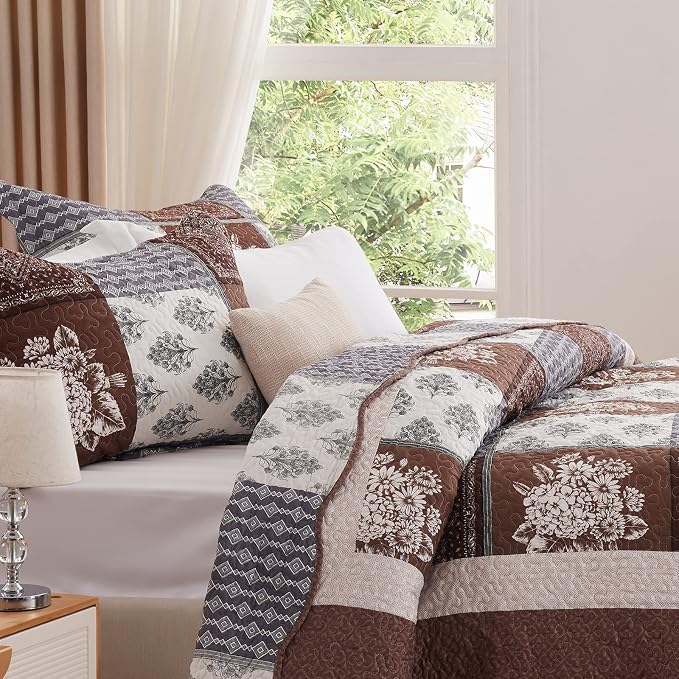 Full/Queen Size Quilt Set 3 Pieces Lightweight Reversible Bedspread-90''x98'' - Image 5