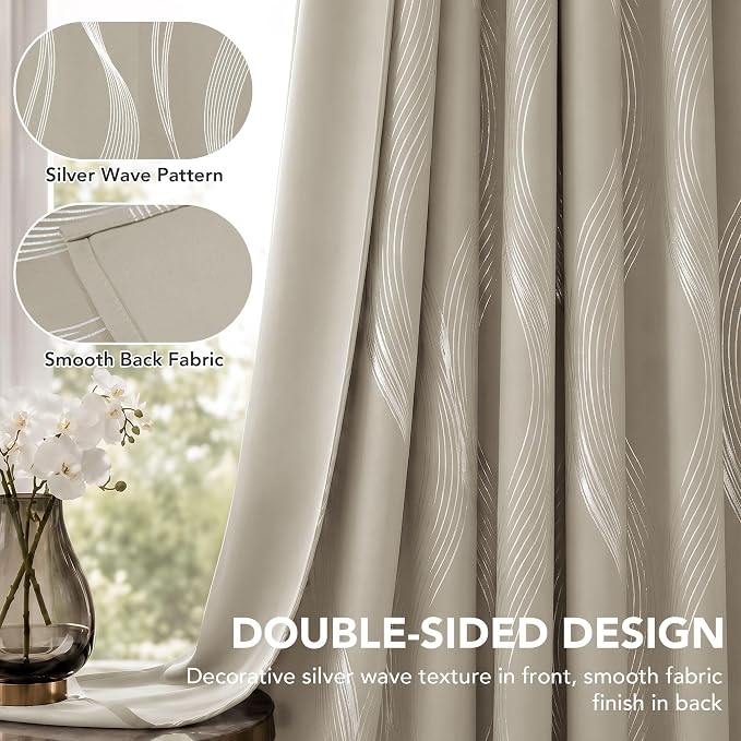 Deconovo Curtains for Living Room, Pattern Blackout Curtains 108 Inch Long | - Image 2