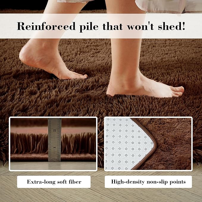 4x6 Brown Rug for Bedroom, Fluffy Shag Area Rug Small Rug Bedroom Carpet | - Image 6