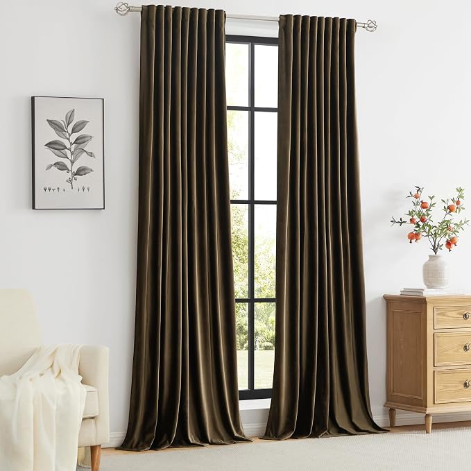 PRIMROSE Brown Velvet Curtains 108 inch Long - Image 7