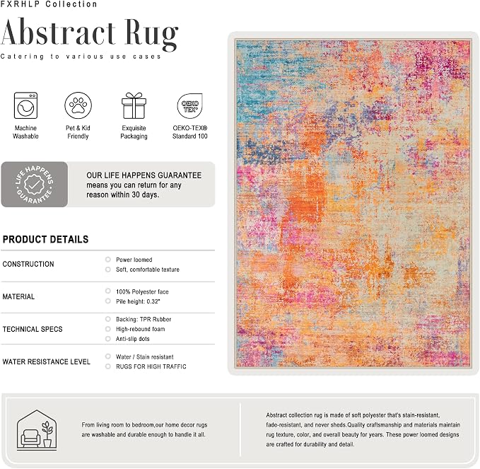 2.6x10 Washable Runner Rug:Modern Abstract Soft Carpet Galaxy Haze | - Image 3