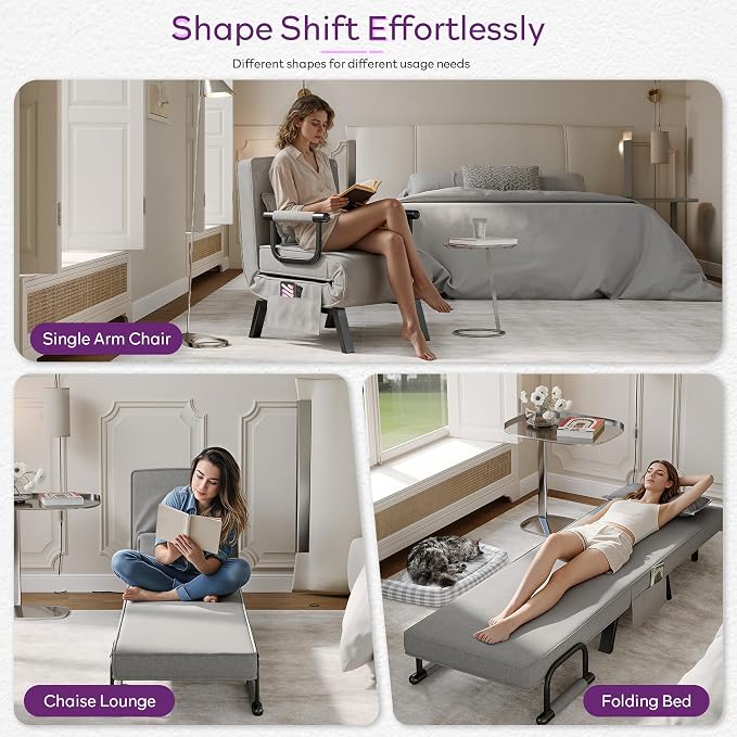 TYBOATLE Sleeper Chair Bed Set of 2, Folding Futon Sofa Bed, Light Grey | Comfy - Image 4