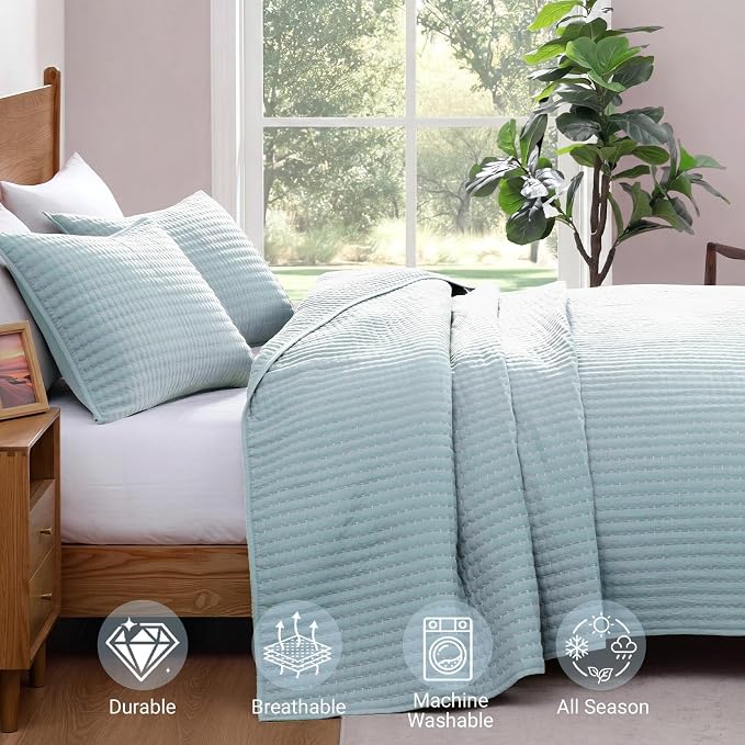 King Size Quilt-Lightweight Bedspreads Sky Blue King Quilt Bedding Set | Soft - Image 5