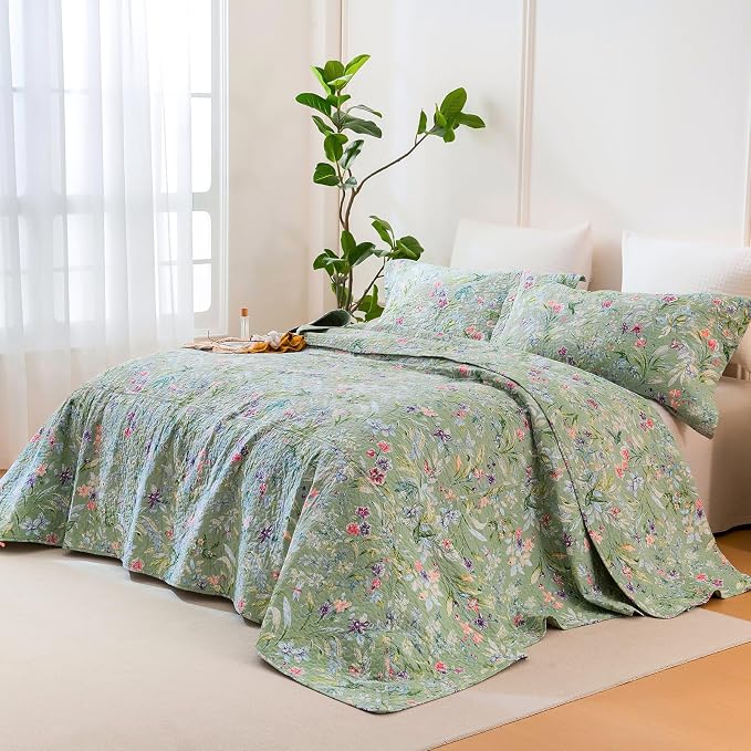 Lady Ann 100% Cotton Floral Oversized Queen Quilt Set - Image 5