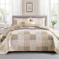 Mybedsoul Beige Boho Quilt Set Cal King Size, 3 Pieces Plaid Floral Bedspread by Mybedsoul